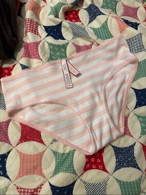 Victoria's Secret Pink & White Striped Ribbed Hipster Panty